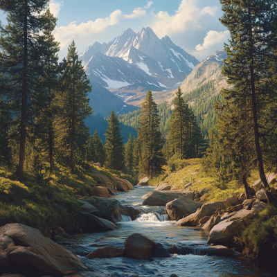 Rocky Mountains and Pine Forest