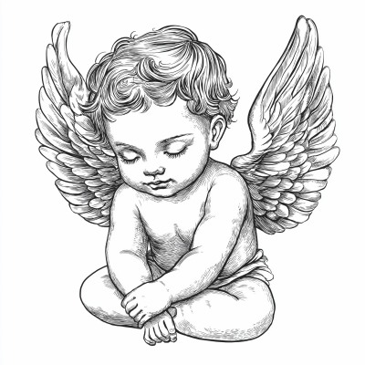 Baby Angel Line Drawing