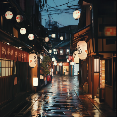 Japanese City Street at Night