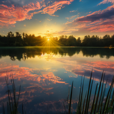 Sunrise Over a Quiet Lake
