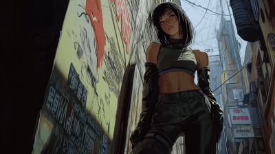 Ninja Girl in Cyberpunk Alley