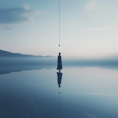 Minimalistic Woman Silhouette in Blue Atmosphere