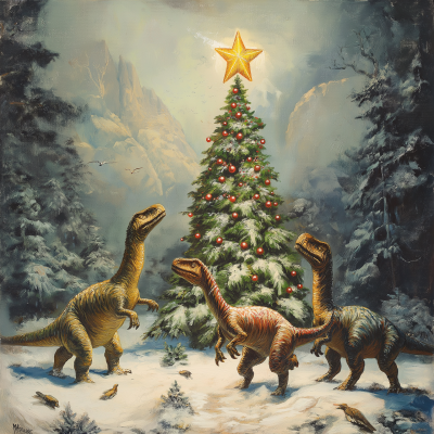 Dinosaurs Celebrating Christmas