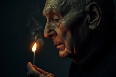 Profile of an Older Man with a Match