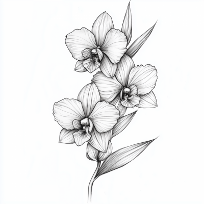 Detailed Sketch of Orchids