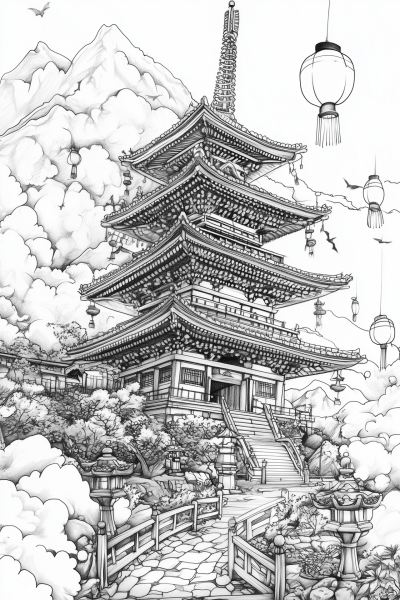 Japanese Temple Tattoo Design