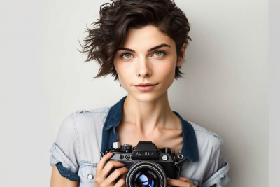 Brunette Girl with Camera