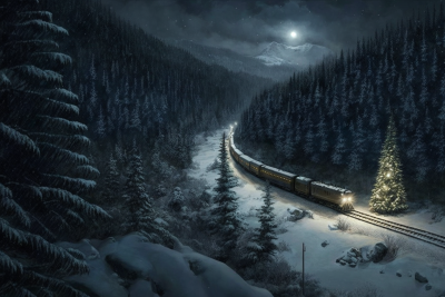 Snowy Night Train Sight