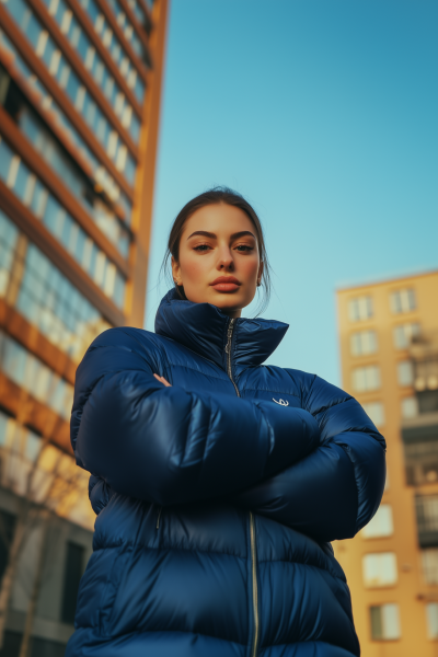 Determined Woman in Blue Jacket