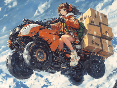Anime Girl on Mechanical Vehicle