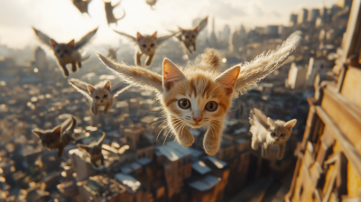 Flying Kittens Over City