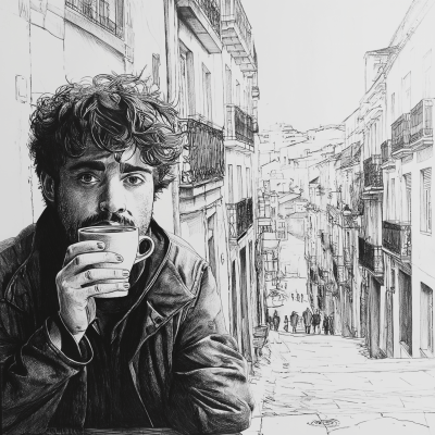 Man Enjoying Coffee on the Street