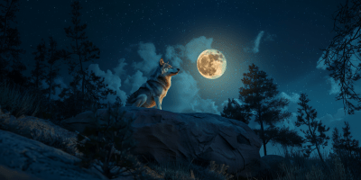 Majestic Wolf Under Moonlight