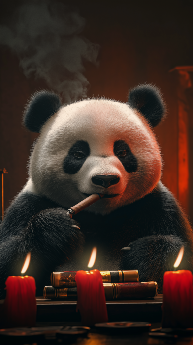 Panda with Cigar and Candles