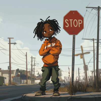 Boy Waiting at Bus Stop