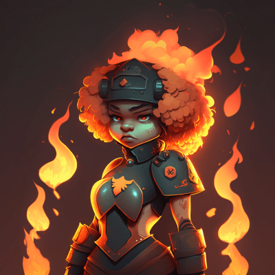 3D Game Character in Fiery Background