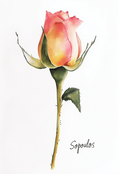 Watercolor Rose Bud