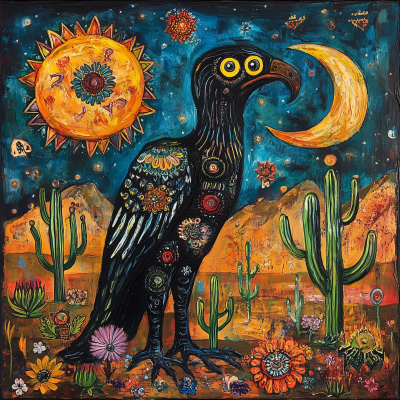 Voodoo Vulture in Moonlit Desert