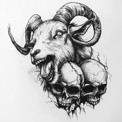 Tattoo Design of Goat and Skulls