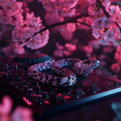 Cinematic Snake and Cherry Blossoms