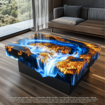 Futuristic Epoxy Resin Waterfall Coffee Table