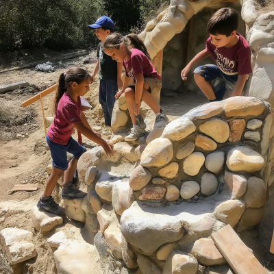 Kids Building a Cob Playhouse