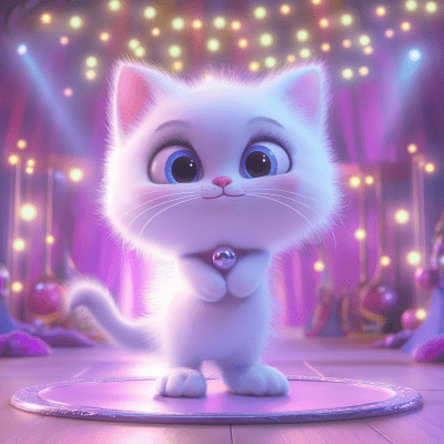 Cute White Cat on Stage