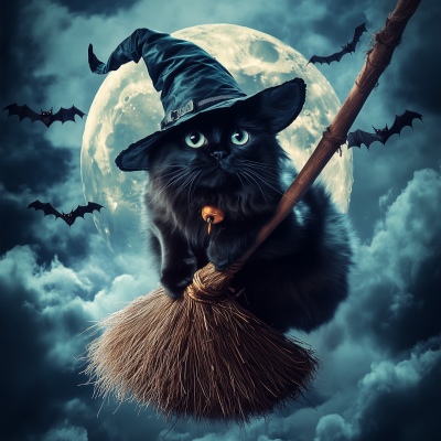Happy Cat on a Broom