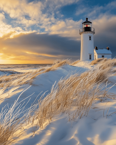 Snowy New England Lighthouse
