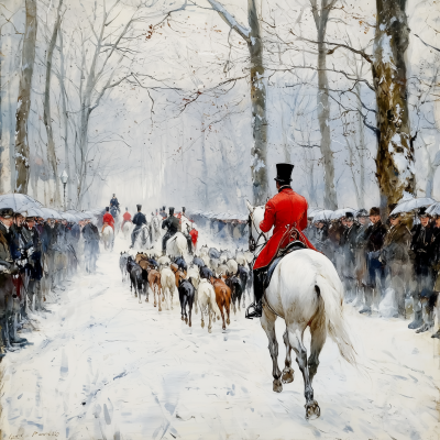 Winter Parade with Riders and Hounds