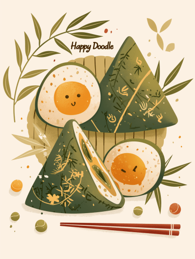 Cute Zongzi and Dragon Illustration