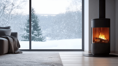 Cozy Living Room on a Snowy Day