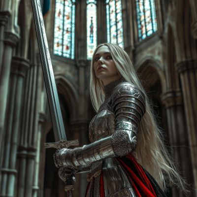 Female Black Knight in Cathedral