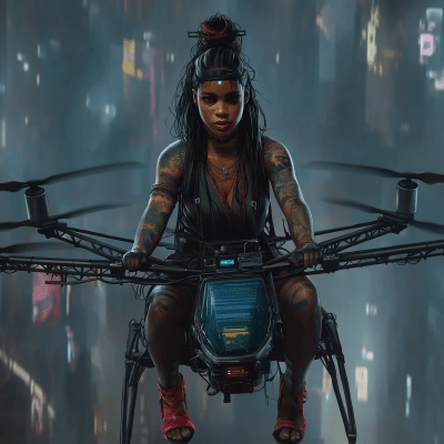 Flying Woman on Drone