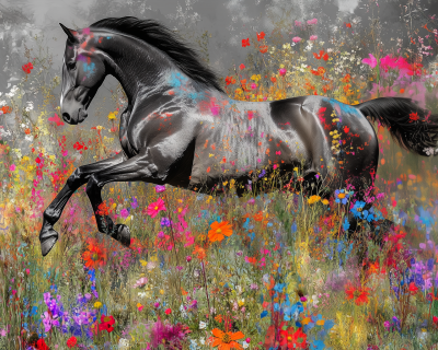 Galloping Horse in Flowers