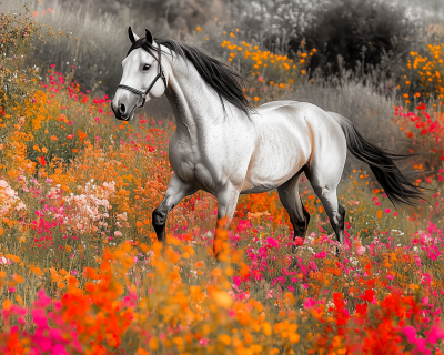 Galloping Horse in Flowers