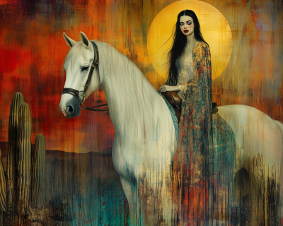 Cowgirl Riding a White Horse