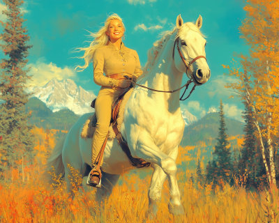 Woman Riding a White Horse
