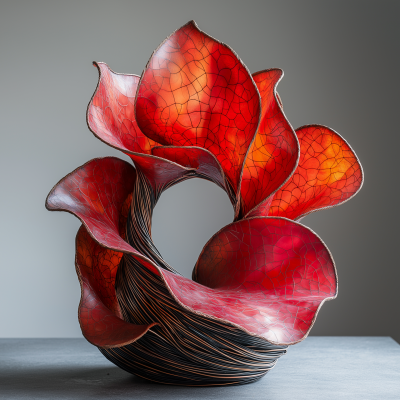 Red Ribbon and Copper Wire Sculpture