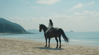 Woman Riding Horse on the Beach