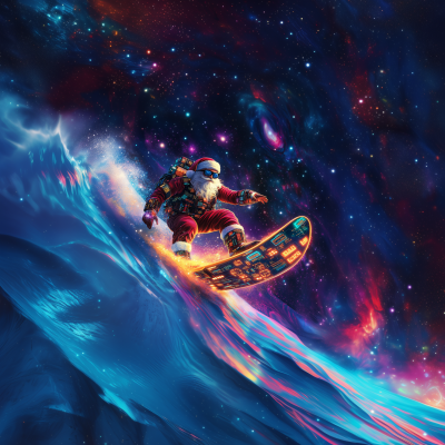 Funky Santa Surfing in Space