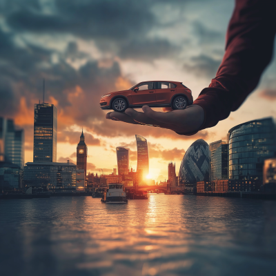 Giant Man Holding a Car