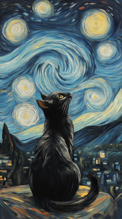 Cat in The Starry Night