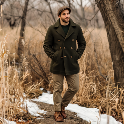 Man in Dark Green Long Coat