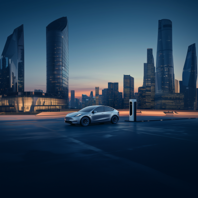 Modern Electric Car in City