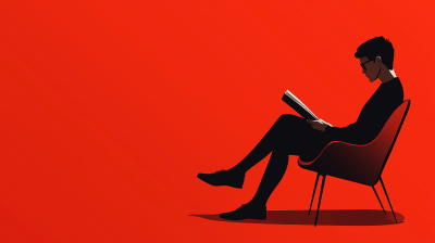 Thinker Reading on Red Background
