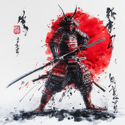 Samurai in Red and Transparent Earth