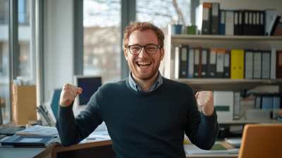 Joyful Entrepreneur in Office