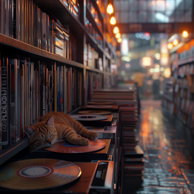 Cat in a Record Store