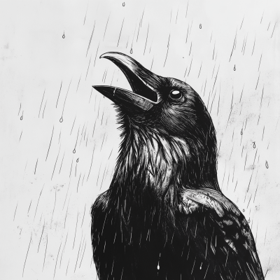 Happy Raven in the Rain